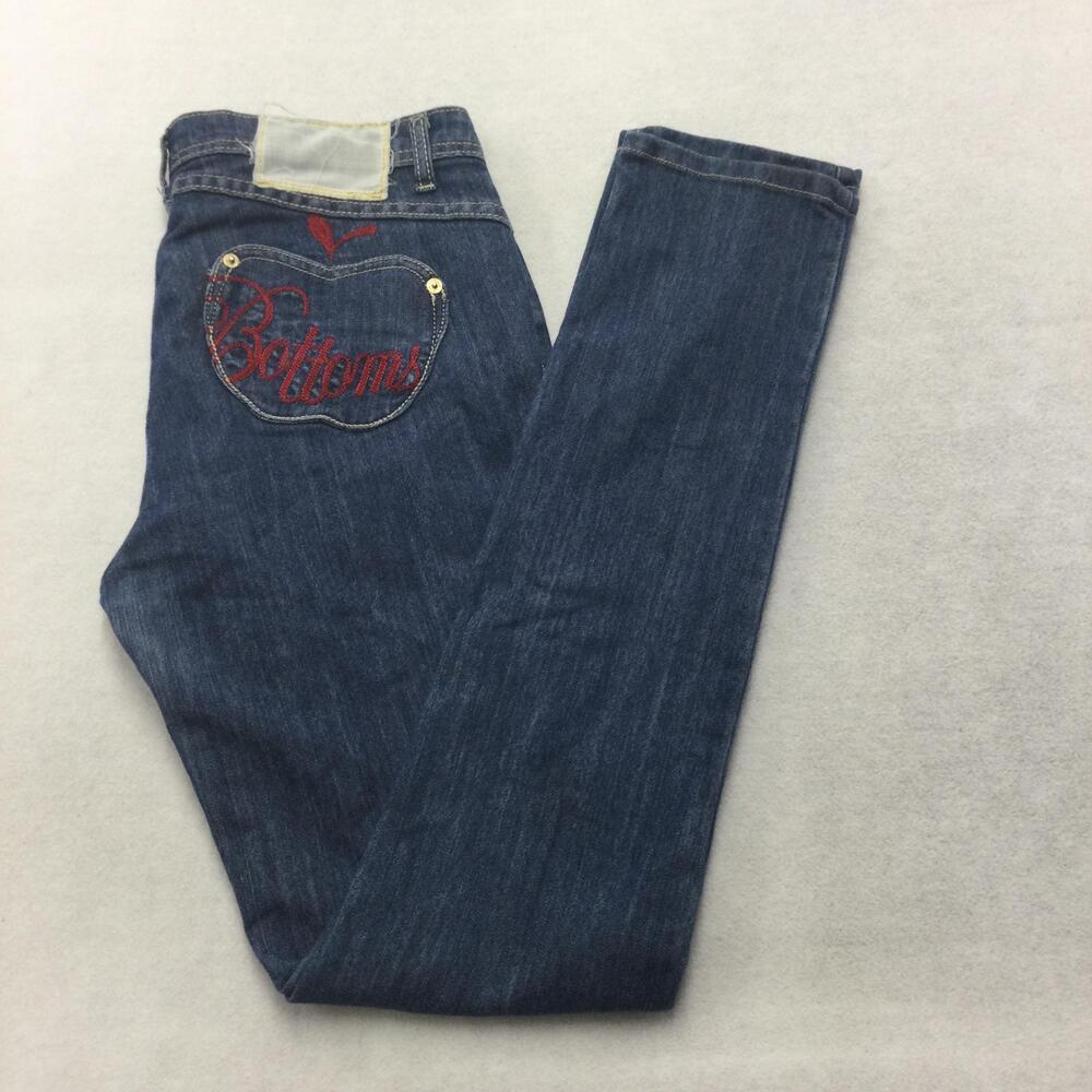 Apple Bottoms Jeans Womens 31 Blue Medium Wash Low Rise Slim Straight Apple Logo